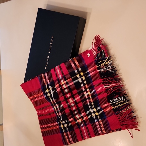 Ralph Lauren wool blend red Tartan Scarf new with tags